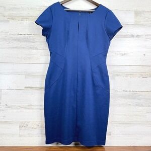 BCBGMAXAZRIA Royal Blue Depth Sheath Pencil Dress Short Sleeve Stretchy Size L